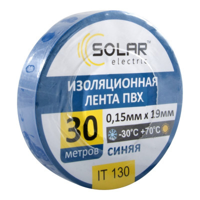 Изолента SOLAR IT130 синяя 30м