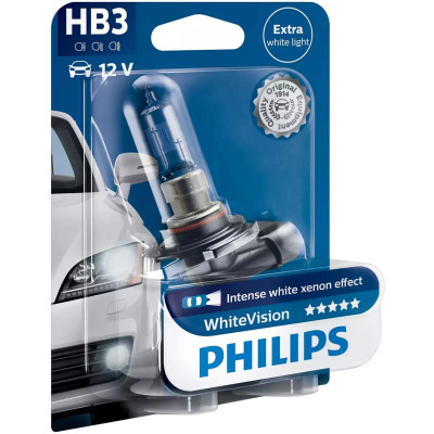 Автолампа Philips HB3 9005 WHVB1 12V 60W (P20d) WhiteVision +60% (3700K) SM (блістер) (шт.)