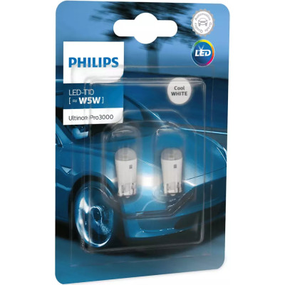 Автолампа вказівна Philips W5W (T10) LED white Ultinon PRO3000 11961 U30CWB2 12V (шт.)