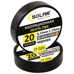 Изолента SOLAR IT020 черная 20м