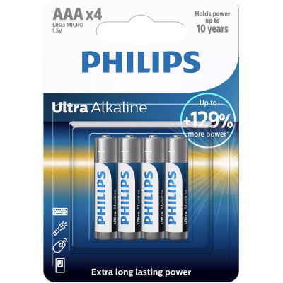 Батарея Philips LR03/AAA Ultra Alkaline В4 (блістер) (шт.)