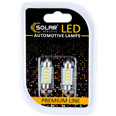 Светодиодные LED автолампы SOLAR Premium Line 12V SV8.5 T11x36 4SMD 5730 white блистер 2шт (SL1352)