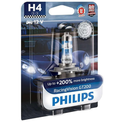 Автолампа Philips H4 12342RGTВ1 RacingVision GT200 +200% 12V 60/55W (P43t-38) В1 (блістер) (шт.)