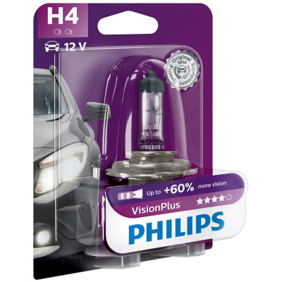 Автолампа Philips VP 12342-B H4 Vision Plus 12V 60/55W (P43t-38) (блістер) (шт.)