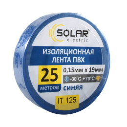 Изолента SOLAR IT125 синяя 25м