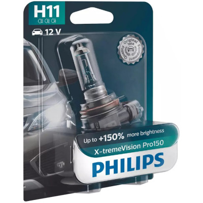 Автолампа Philips H11 12362XVPB1 X-tremeVision Pro150 +150% 12V 55W (PGJ19-2) B1 (блістер) (шт.)