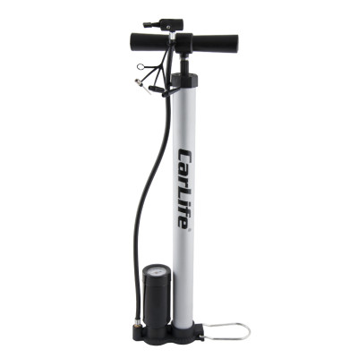 Насос ручной CARLIFE с манометром алюминиевый цилиндр 38 х 500 мм складные ножки пластмассовая ручка адаптеры 10 Атм (HP821)