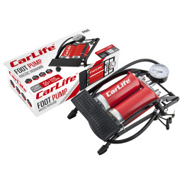 Насос ножной CARLIFE 55ммx120мм два цилиндра с манометром и дополнительными адаптерами 10 Атм (FP842)