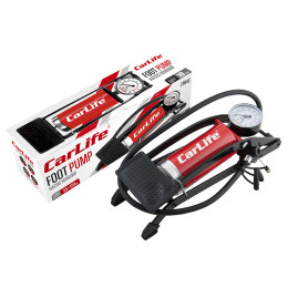 Насос ножной CARLIFE 55мм x 120мм один цилиндр с манометром и дополнительными адаптерами 10 Атмосфер (FP840)