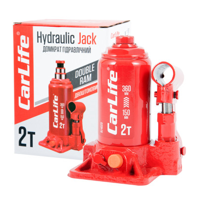 Домкрат бутылочный 2 т 150-360 мм гидравлический двухштоковый CARLIFE (BJ402D)