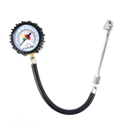 Манометр автомобильный CarLife аналоговый 12 атм гибкий шланг двойной зажим (TG582)