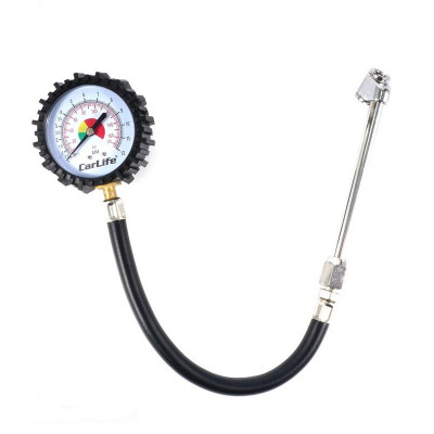 Манометр автомобильный CarLife аналоговый 12 атм гибкий шланг двойной зажим (TG582)